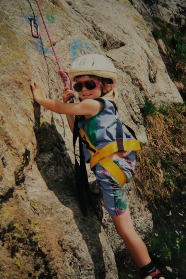 Petra climbing outdoors as a child.  © Petra Klingler archives