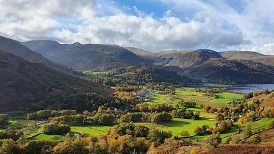 Looking out over autumnal Patterdale from the Boredale Hause descent  © Norman Hadley