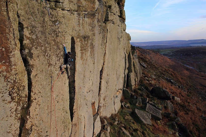 Jim Pope high up on The Zone, E9  © Mike Hutton