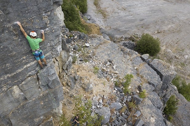Theo Moore on Stand Out Arete (6b+) at Hidden Quarry  © Alan James