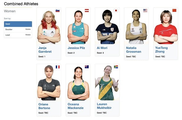 Qualified women's Combined athletes in the UKC athlete profile database.  © UKClimbing