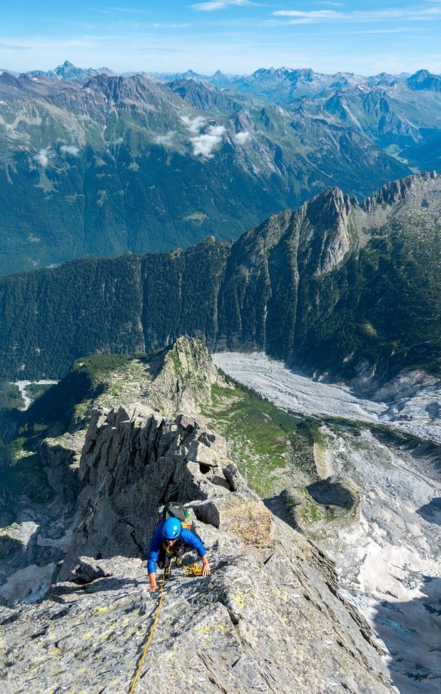 Tim Exley approaching the summit along the upper part of the North Ridge.  © Luke Davies