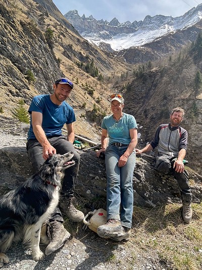 Taking a break from trail building (Richard, Heidi and Florian)  © Richard Hartfield