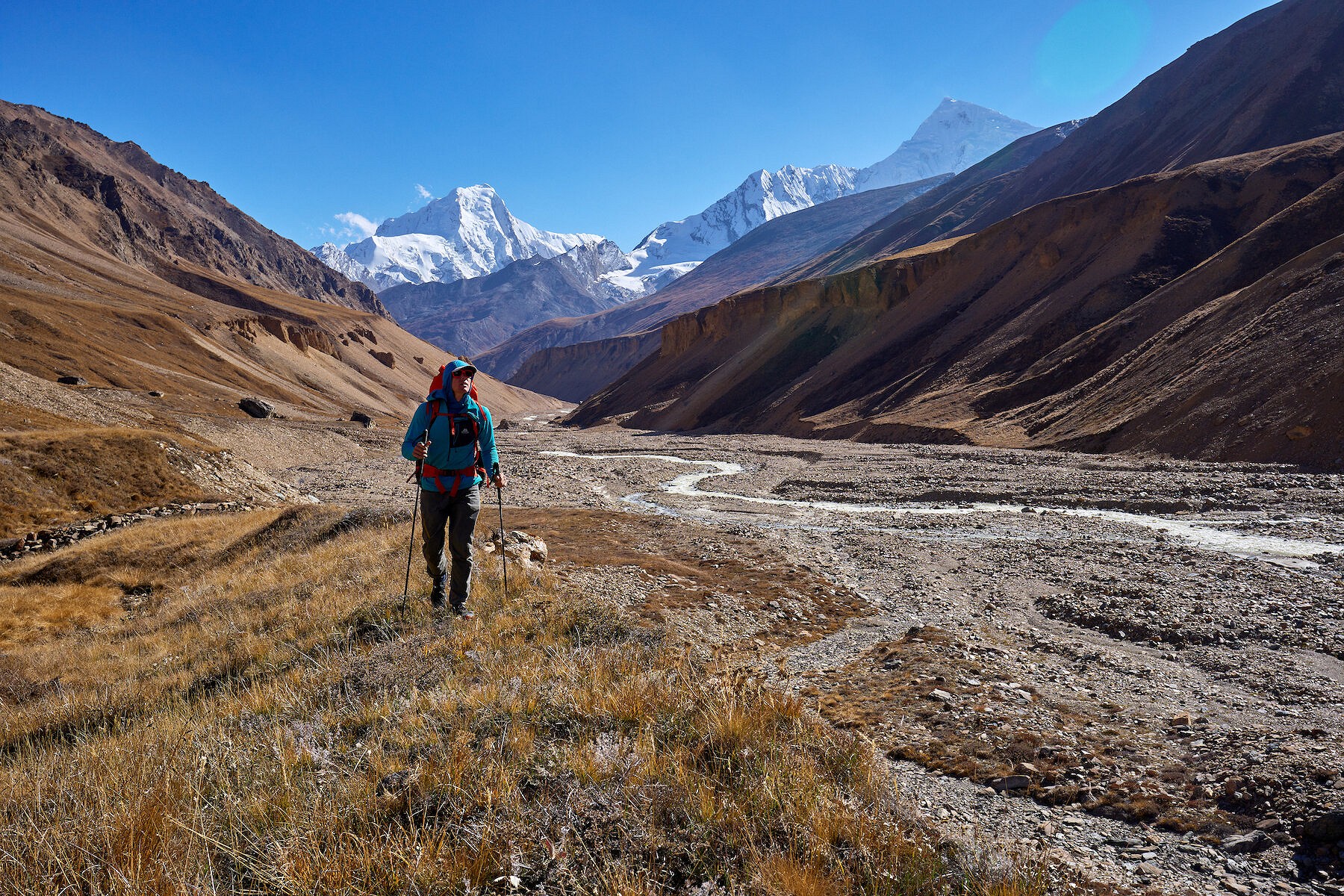 Matt, nearing the head of the Salimor Khola valley whilst going to recce the North Face of Bobaye  © Hamish Frost