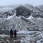Approaching Coire an t-Sneachda for our first Scottish winter route. Snow cover hanging on!