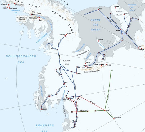 BAS Traverse routes marked in blue.  © BAS