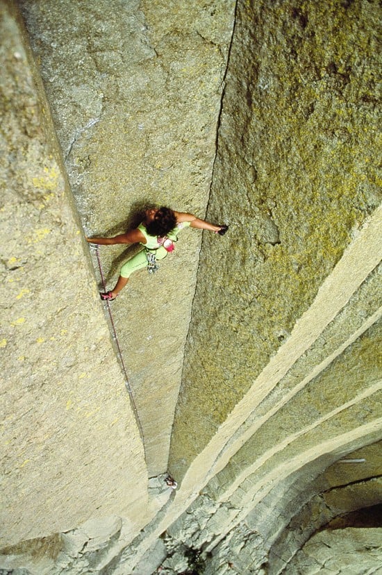 Climbing El Matador (5.11a) on Devils Tower.  © Beth Wald
