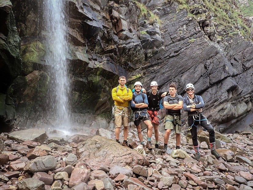 The Team at Sherrycombe Waterfall &ndash (L to R) Jim, Arthur, Dan, George, Steve  © Steve Gibbs