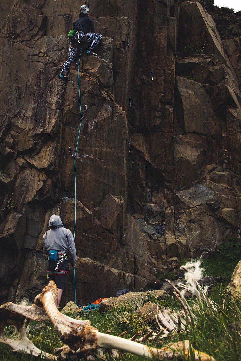 Richard sending the final moves of Cnychwr 6a+ in Penmaenbach Quarry, North Wales.  © RyanNeal