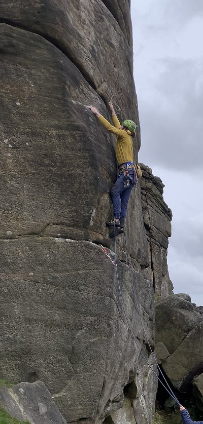 Lewis trying hard on the crux of Calvary Direct- managed to send minutes before the rain came!   © mollyworth