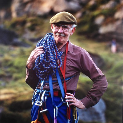 Peter Harding, rock-climbing pioneer, at the Roaches in July 1995.  © Gordon Stainforth