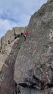 Theo goes One Step Beyond E4 6a (Gouther), on a beautiful day and totally on our own, not even midges!