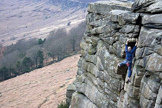 At Full Stretch. Sean on Christmas Crack, Stanage.  © ChrisJD