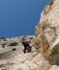 Heading up the massive corner of Polvos Magicos towards the ridge belay overlooking Calpe