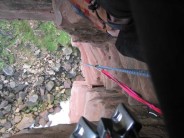 The view down the overhang of 2nd pitch, East Face Route, Old Man of Hoy