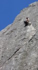 Unkown climber on the crux of Left Wall (E2 5c).
