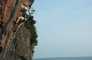 Nick flashing Kissin' the Pink (F6c) on lead despite never doing it clean on top rope!