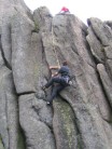 Lukasz demonstrates elegant climbing on Gnasher (E1 5b) at Clach na Beinn