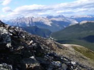 blustery N ridge of Pyramid Mountain, looking down on 'the grizzly highway'... Jasper, AB