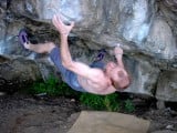Duncan attempting the 3rd ascent of Crucial Times (V13?/ Font 8b?), Parisella's