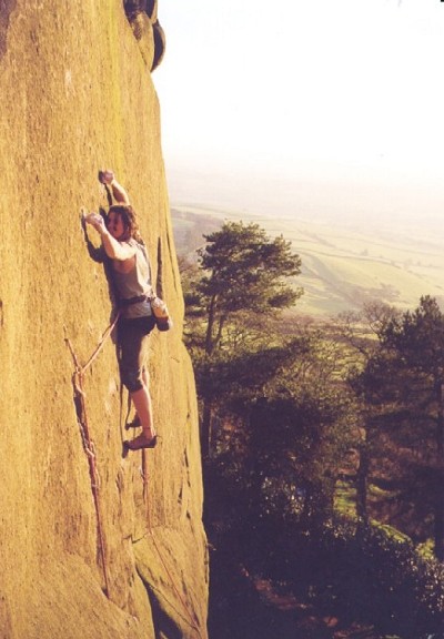 Andi T Climbing Crux Number 1 on Against the Grain (E6 7a), Roaches Lower Tier  © AndiT