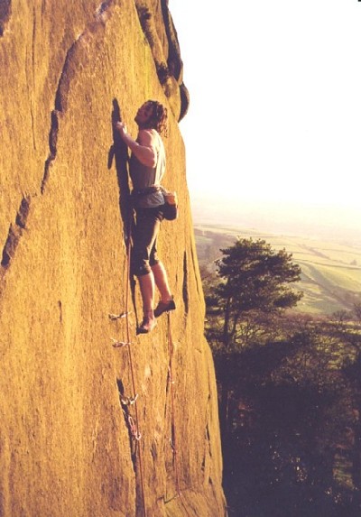 Andi T on the Final Crux Move on Against the Grain (E6 7a), Roaches Lower Tier  © AndiT