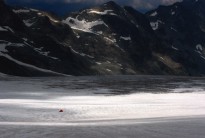 Lone camper on the Glacier Blanc, Ecrins