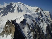 The Midi Plan Traverse with Mt Blanc looming high in the Background