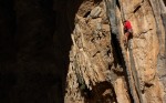 Ali on the mega cave-mouth tufa of Silvia Baraldini (6b), Canneland, Sardinia