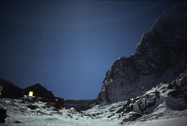 The famous CIC hut (the UK's only Alpine Refuge?) sits below the cliffs of Ben Nevis and is perfectly situated for climbing. The hut is seen here at night. Grahame N  © Grahame N