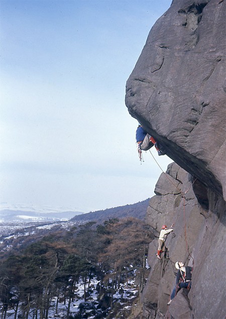 John Stainforth, belayed by John Syrett, leading The Sloth on sight, January 1970  © Gordon Stainforth collection