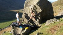 Bob hanging sticking v7 in North Wales