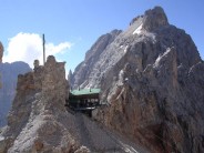 The Cristallo Hut and cable car station in the Italian Dolomites