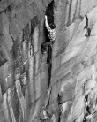 Richard McHardy powering up Forked Lightning Crack, Heptonstall Quarry, early 1970s