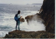 Heritage climbing photos: Lycra at Carn Barra, Cornwall prior to doing 'Grande Plage' in summer 1986.