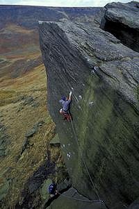 Sam Whittaker making the first ascent of Appointment with Death, Wimberry