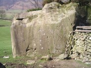 Evidence of inconsiderate boulderers climbing on the rock art at the Langdale boulders