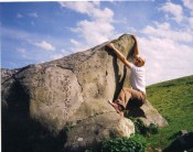 Jon Greengrass bouldering on a stone Wilts cow