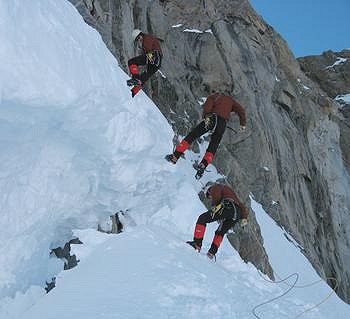 Abseiling the Bergshrund, Mt Blanc du Tacul