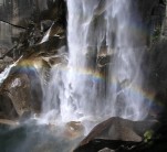 A rainbow at the bottom of Vernal Falls, Yosemite Valley.