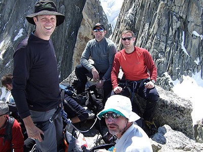 On top of Pointe Lachenal. (L-R) Ed, Joe, Geoff & Martin  © skinnypunter2
