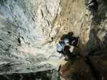 Ingo Peter on pitch 5 of Cesare Levis (VI) on Pian dela Paia in the Sarca Valley in Italy.