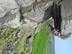 Gerry leading Quietus (E2 5c) at Stanage High Neb  © http://Climbers.net