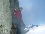Gra on pitch on P1 of Darn Gendarme, 5.9. on Showcase spire, Blackcomb Mountain, BC Canada
