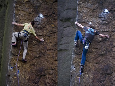 Jerzy Stefanski and Piotr Wycislik, first Polish ascent of The Masters Edge at Millstone.  © Krzysztof Ciuba.