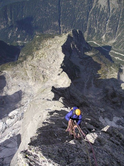 Descending the north ridge of piz badile after finishing the cassin route  © Nicos