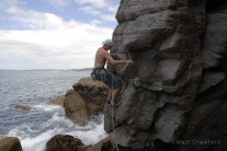 Tim Foster on The Angry Sea and the Sky sport grade 18, Ti Point, Leigh, Matakana coast, New Zealand.