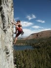 Sarah Schneider on Cromagnon 5.10a (French 6a) at the Dike Wall, Mammoth Lakes
