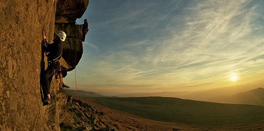 Ann S on Inverted V at sunset  © just wanna climb