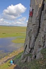 Colin Binks climbing Hadrian's Buttress (HS 4b) at Crag Lough